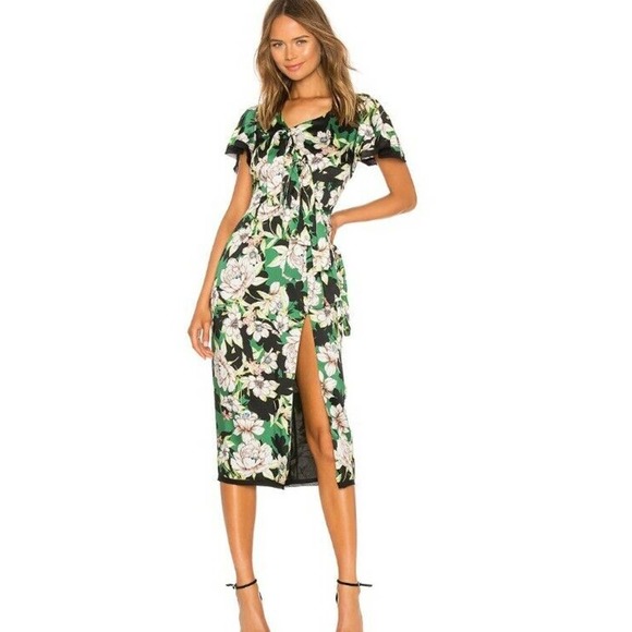 Le Superbe Gardenia Dress in Green Floral Sz 4 Short Sleeve Midi V Neck (d - Picture 1 of 9